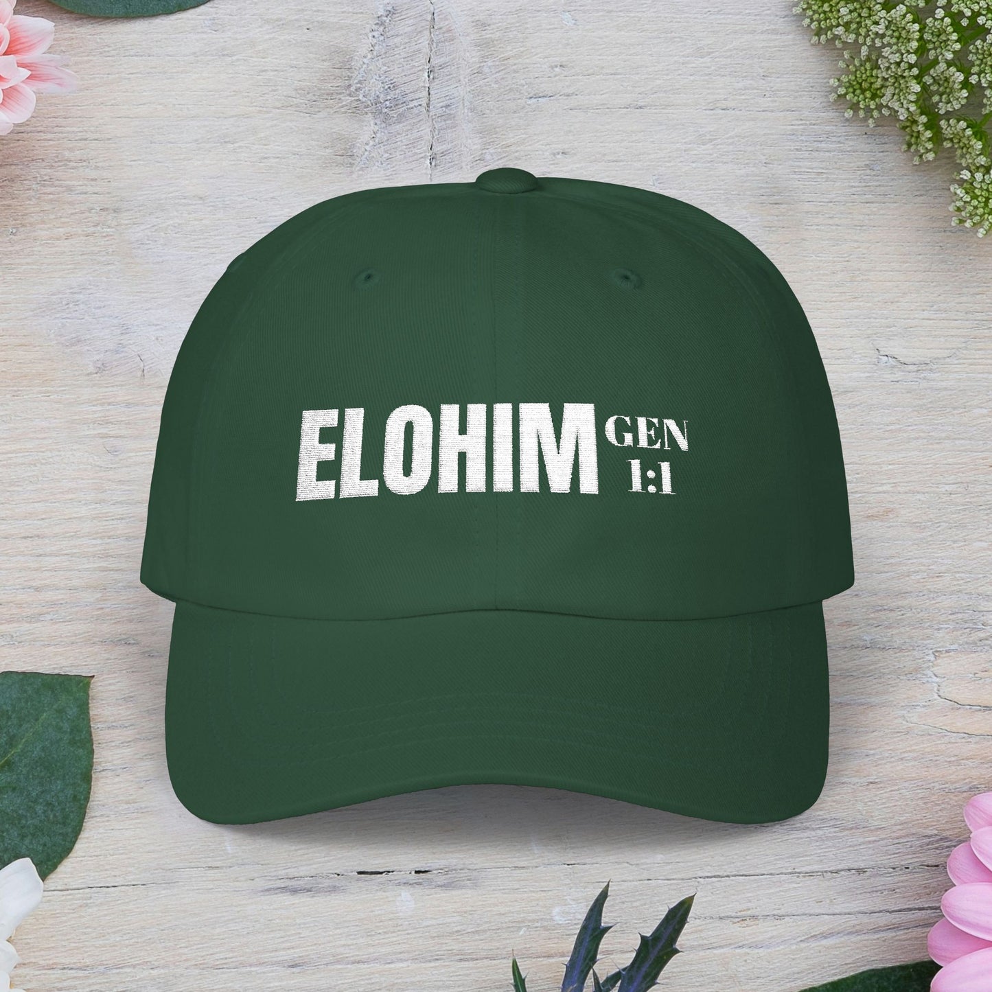 Classic Embroidery Dad Cap with 'ELOHIM, GENESIS 1:1' - Faith-Based Hat, Casual Wear, Gift for Dad, Christian Accessory, Summer Fashion