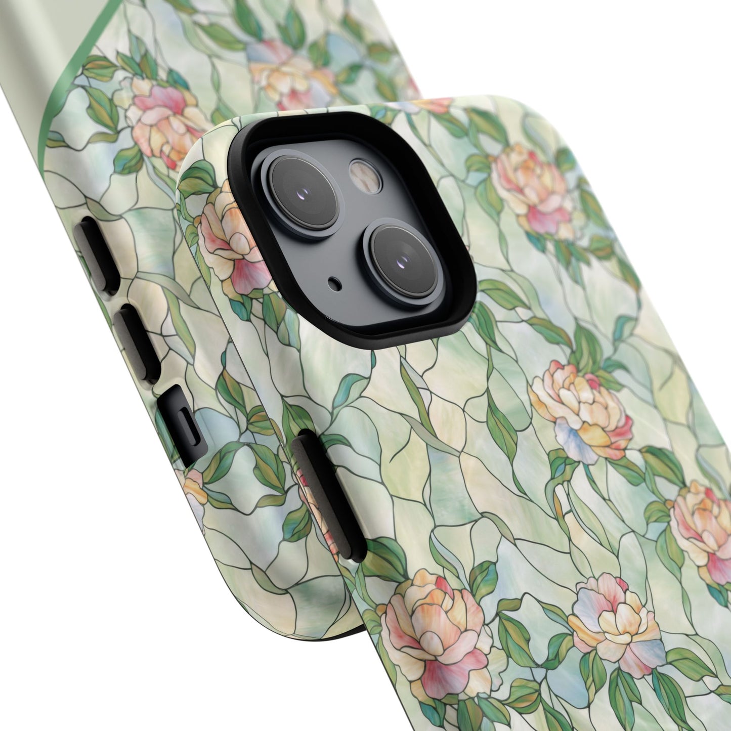 Personalized Petal Whispers Stained Glass Tough Magnetic iPhone Case, Durable Rose Pattern, Cute Gift for Her, iPhone Accessory, Mother's Day, Birthday Gift