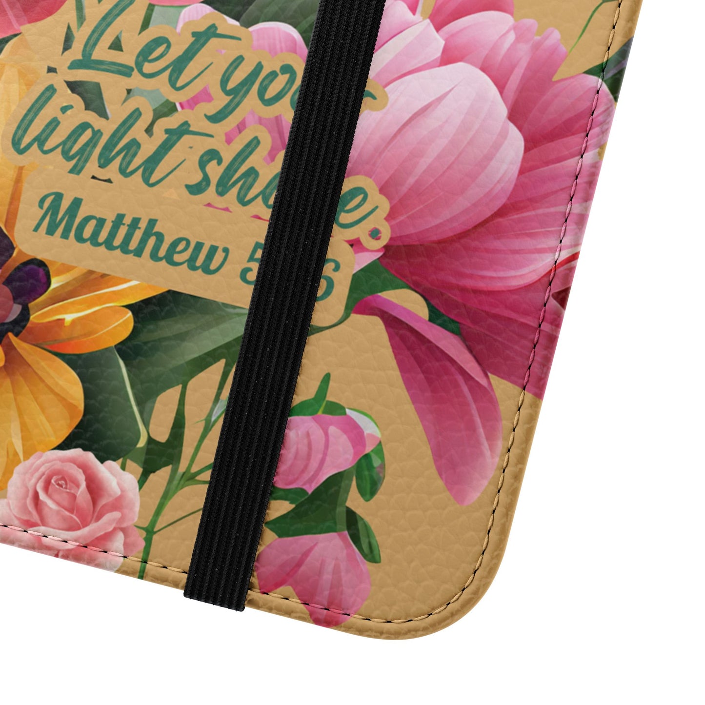 Floral Scripture Flip Case — "Let Your Light Shine" Wallet Phone Cover (Matthew 5:16)