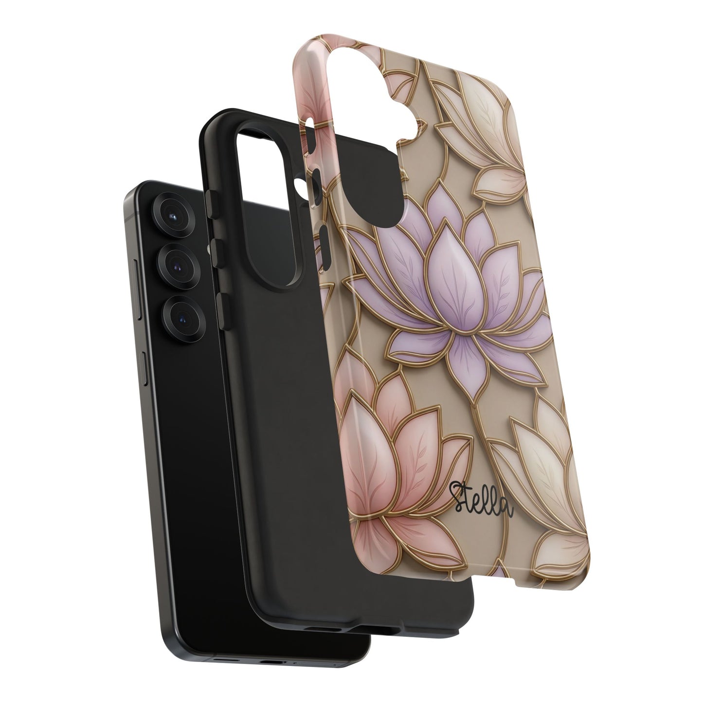 Personalized Lotus Floral Stained Glass Effect Tough Phone Case