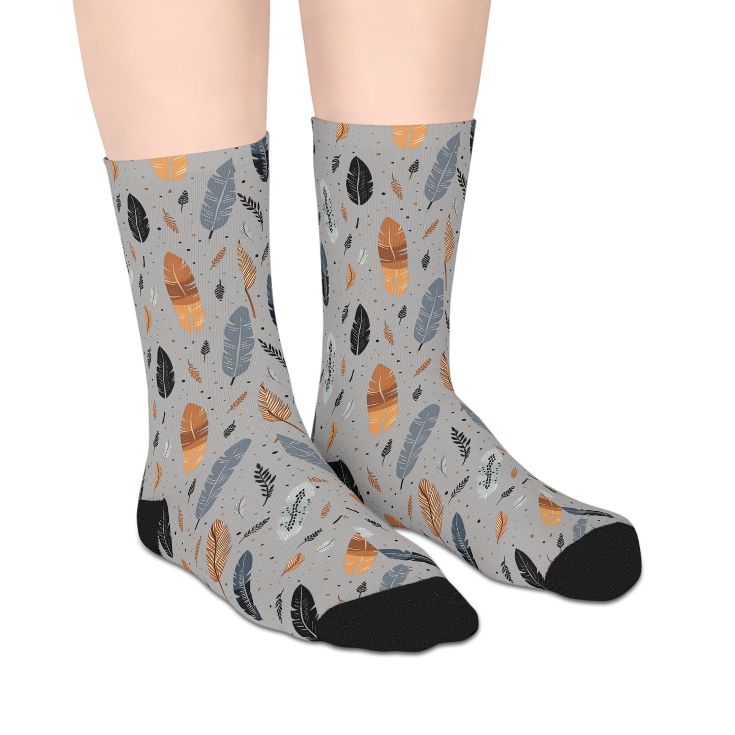 Whispering Feathers Grey Mid-Length Socks