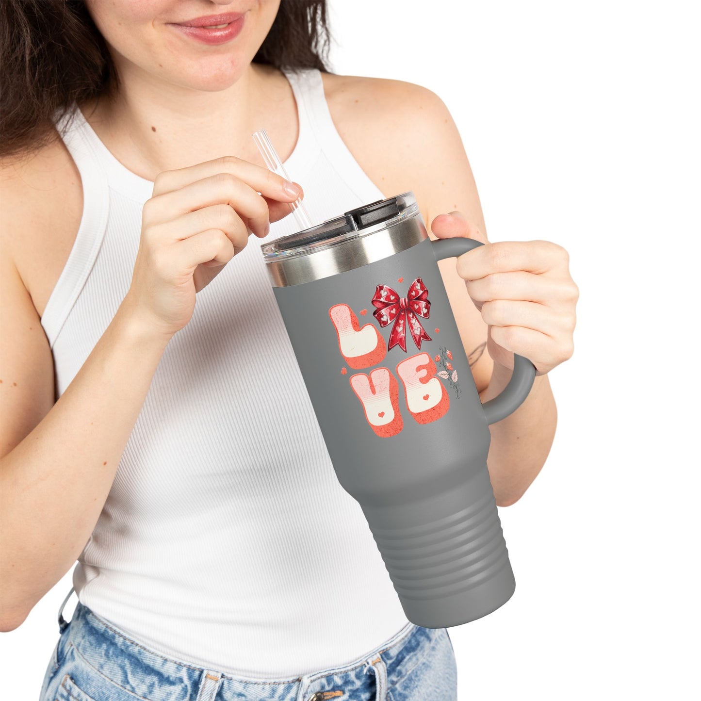 LOVE Coquette  40oz Travel Mug, Coquette Tumbler, Gift for Her.