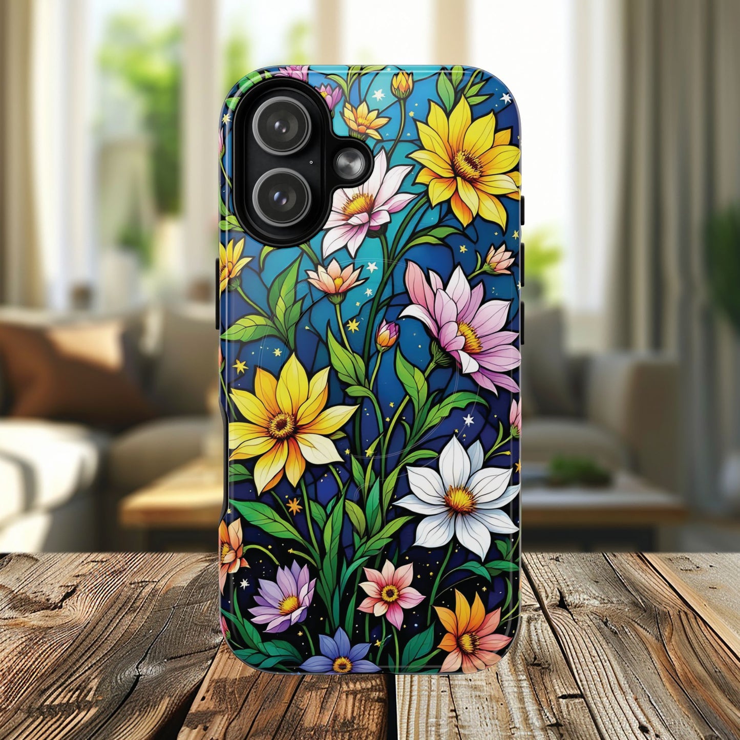 Flower Garden Stained Glass Phone Case, Tough Magnetic Cases, Floral Phone Cover, Durable Phone Accessories, Spring Gift, Birthday Present