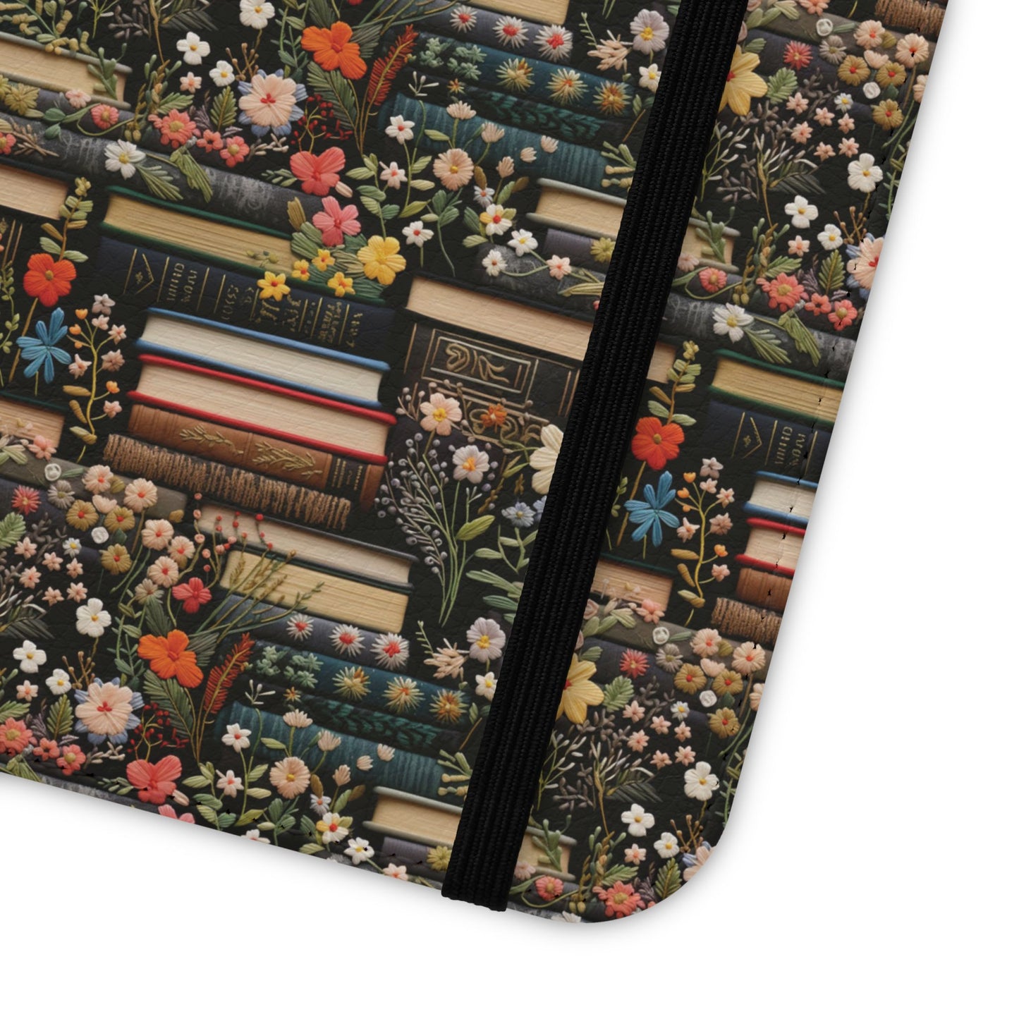 Book Stack Floral Flip iPhone and Samsung Phone Case — Vintage Library Wallet Cover.