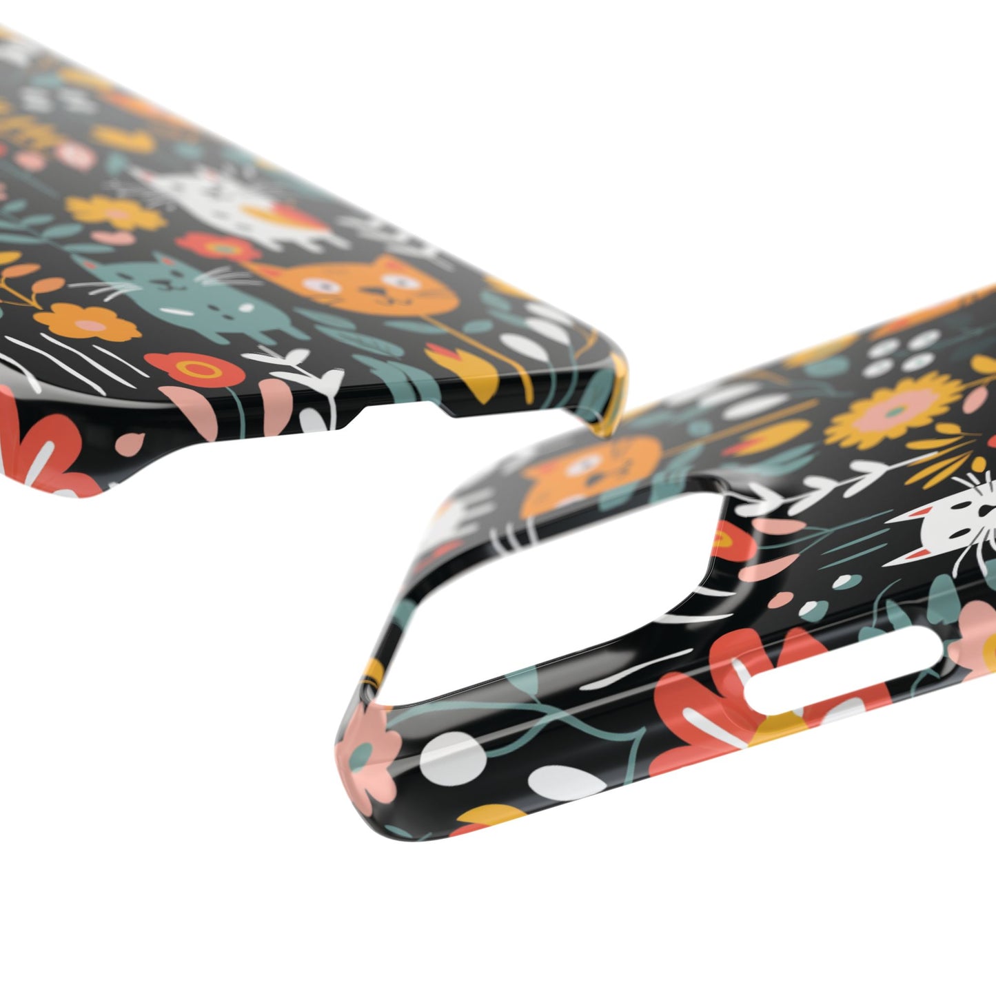 Whimsical Feline Garden iPhone Case — Slim Floral Cat Design (Matte or Glossy) for iPhones.