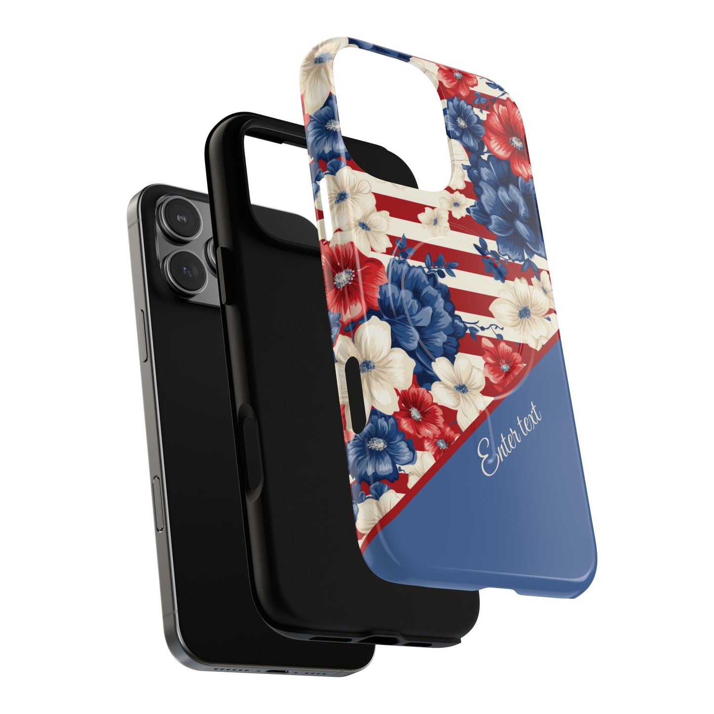 Personalized Stars, Stripes & Petals Tough Magnetic MagSafe Case, Patriotic Cover, Floral Design, Durable Protection, Gift for Her, Summer Vibes