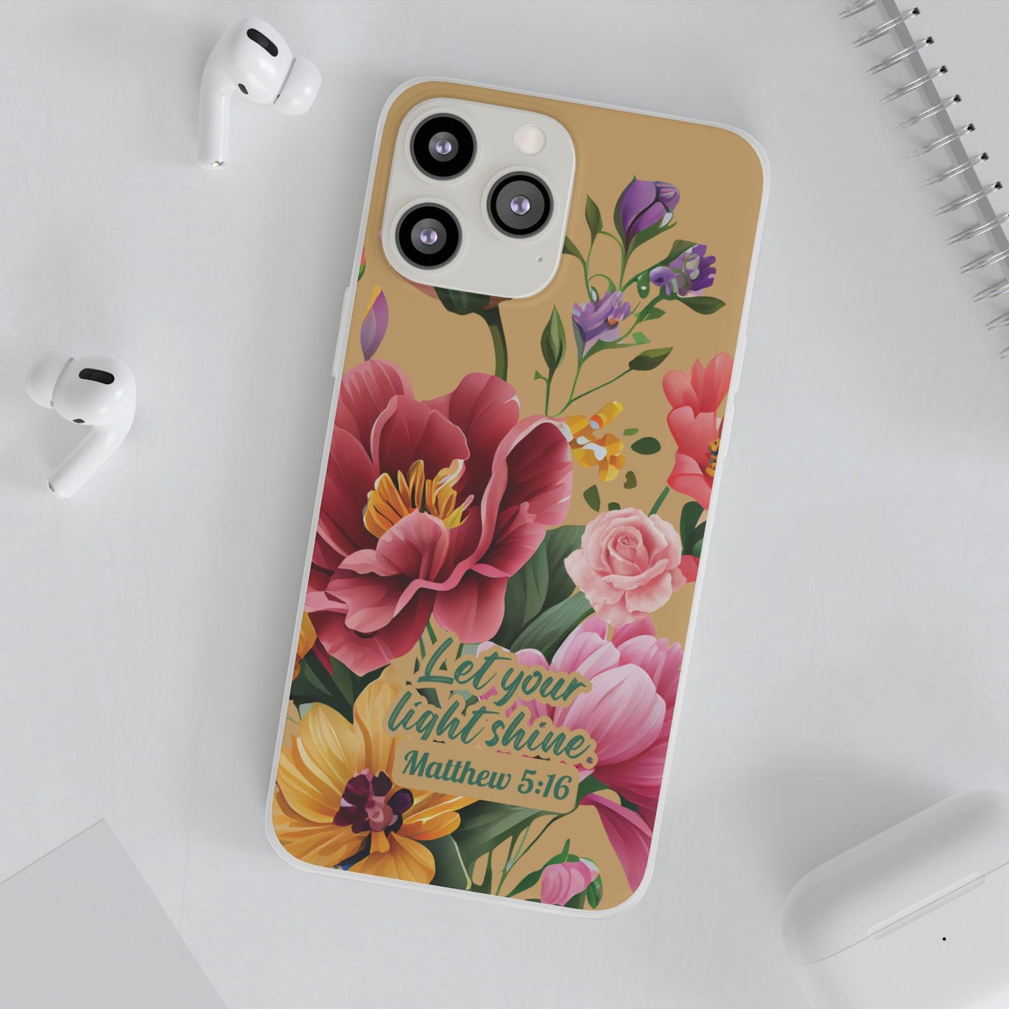 Floral Scripture Phone Case — "Let Your Light Shine" (Matthew 5:16) for iPhone and Samsung Cases.