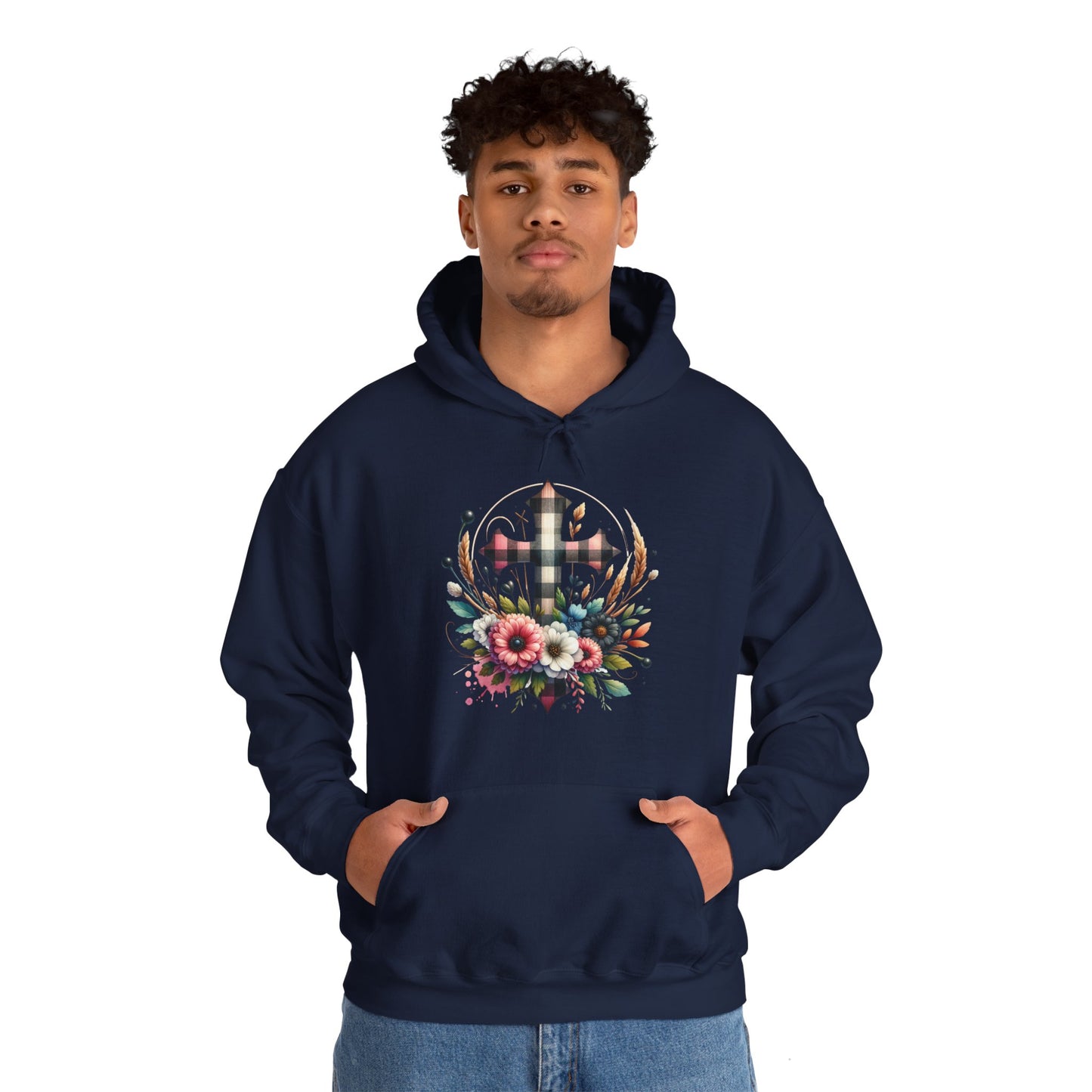 Faith and Floral Cross Unisex Heavy Blend™ Gildan Hooded Sweatshirt.