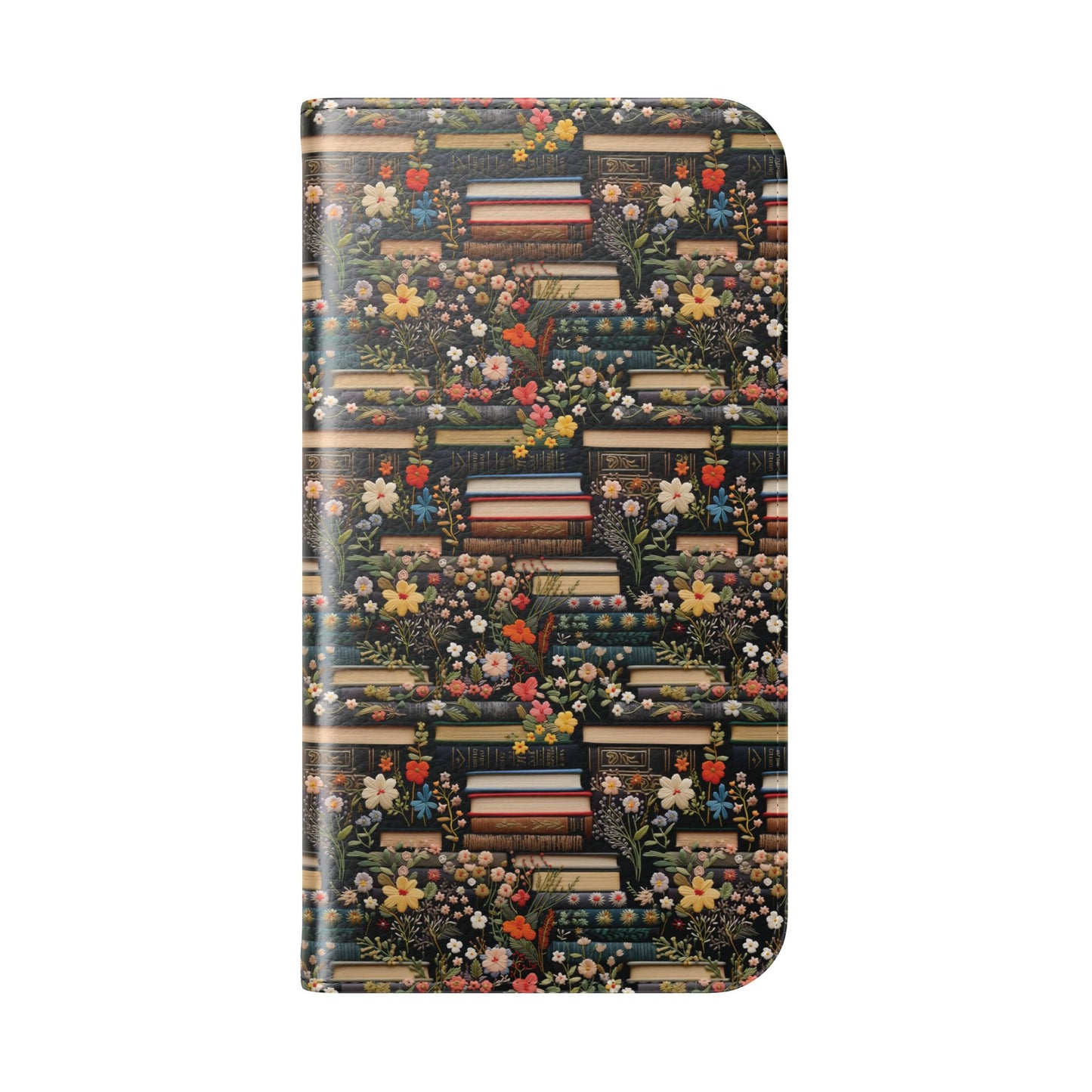 Book Stack Floral Flip iPhone and Samsung Phone Case — Vintage Library Wallet Cover.