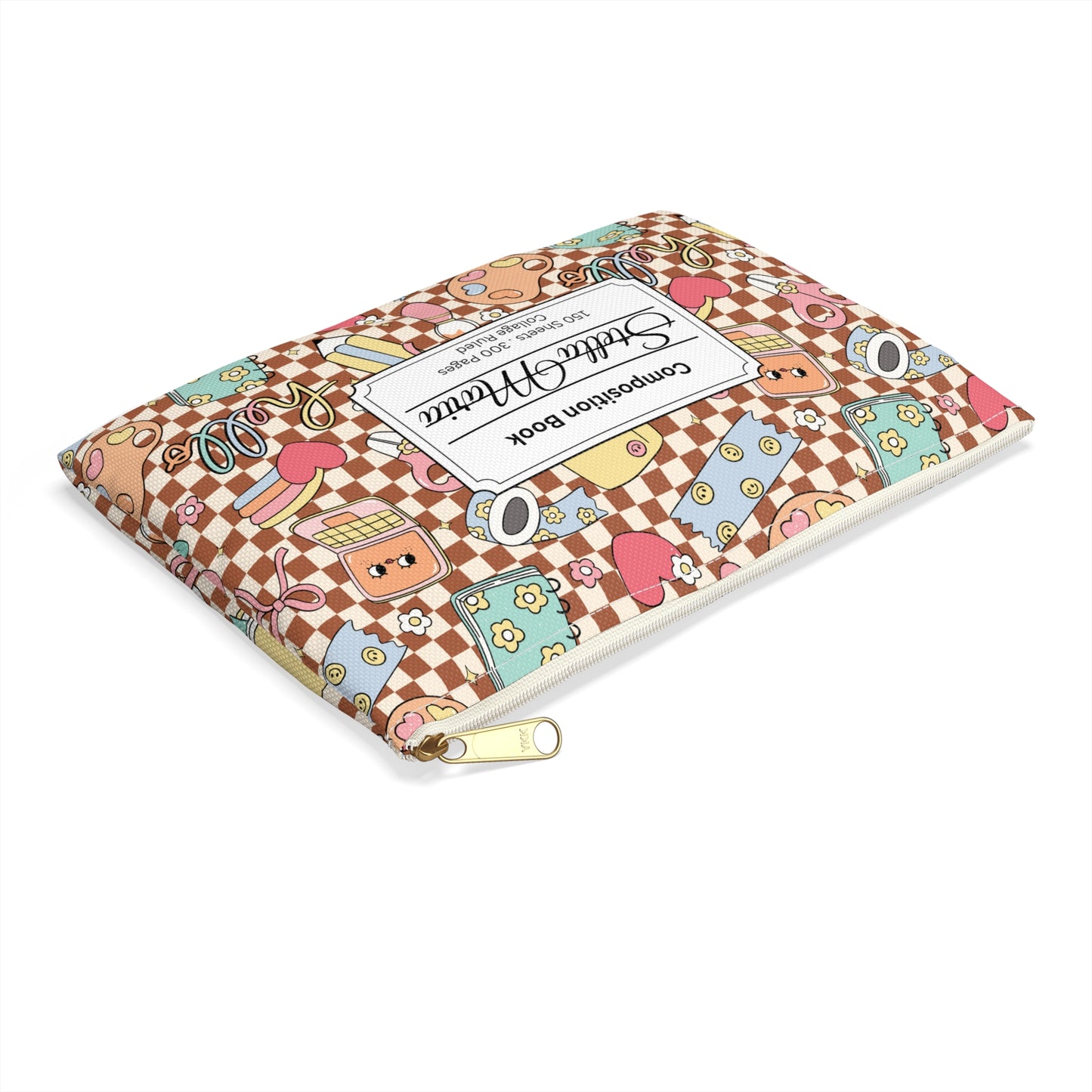 Personalized Brown Doodle Daydream Composition Book Inspired Accessory Pouch, Kids School Supplies, Classroom Organizer, Teacher Gift, Fun Stationery Case, Back to School
