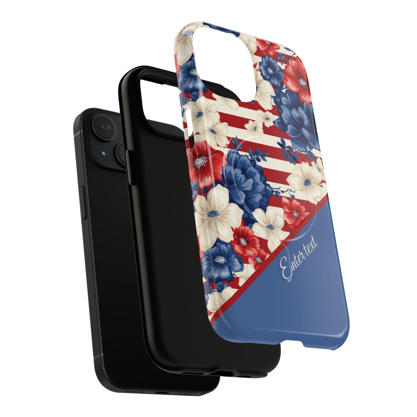 Personalized Stars, Stripes & Petals Tough Magnetic MagSafe Case, Patriotic Cover, Floral Design, Durable Protection, Gift for Her, Summer Vibes
