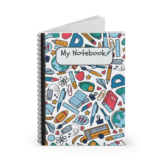 Black School Doodles Spiral Notebook - Ruled Line (PY)