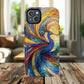 Mosaic Peacock Feathers Magnetic Phone Case, Tough Phone Shell, Vibrant Art Case, Gift for Her, Unique Phone Accessory, Wildlife Lover's Gift, Stained Glass Case.