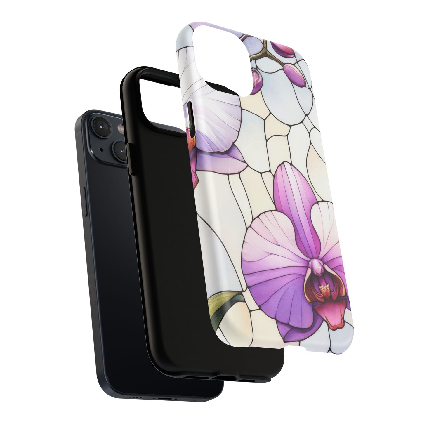 Orchid Grace Tough iPhone Magnetic Case, Protective iPhone Cover, Trendy Stained Glass Design, Floral Gift, Unique iPhone Accessory, Durable iPhone Case