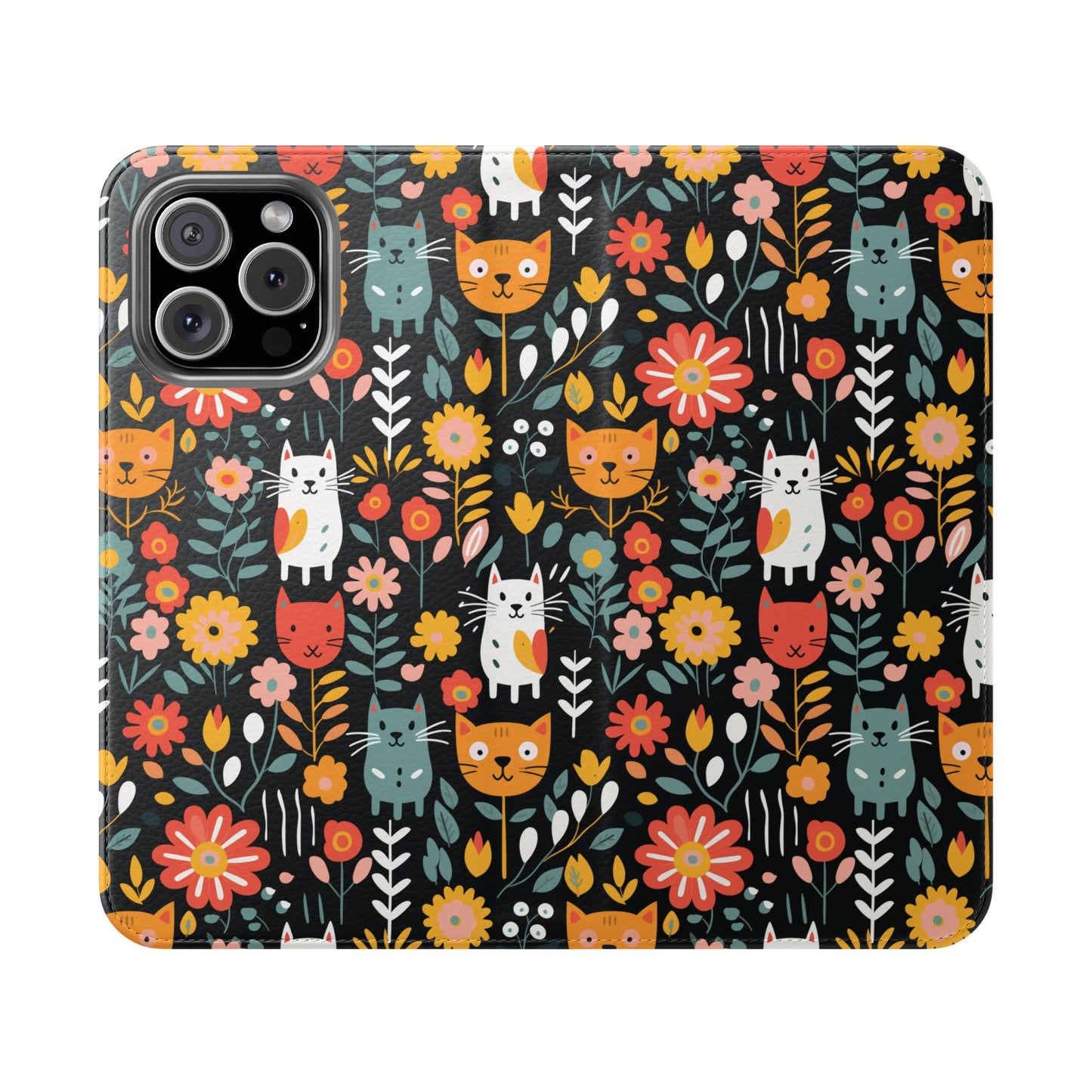 Whimsical Feline Garden iPhone and Samsung Flip Cases