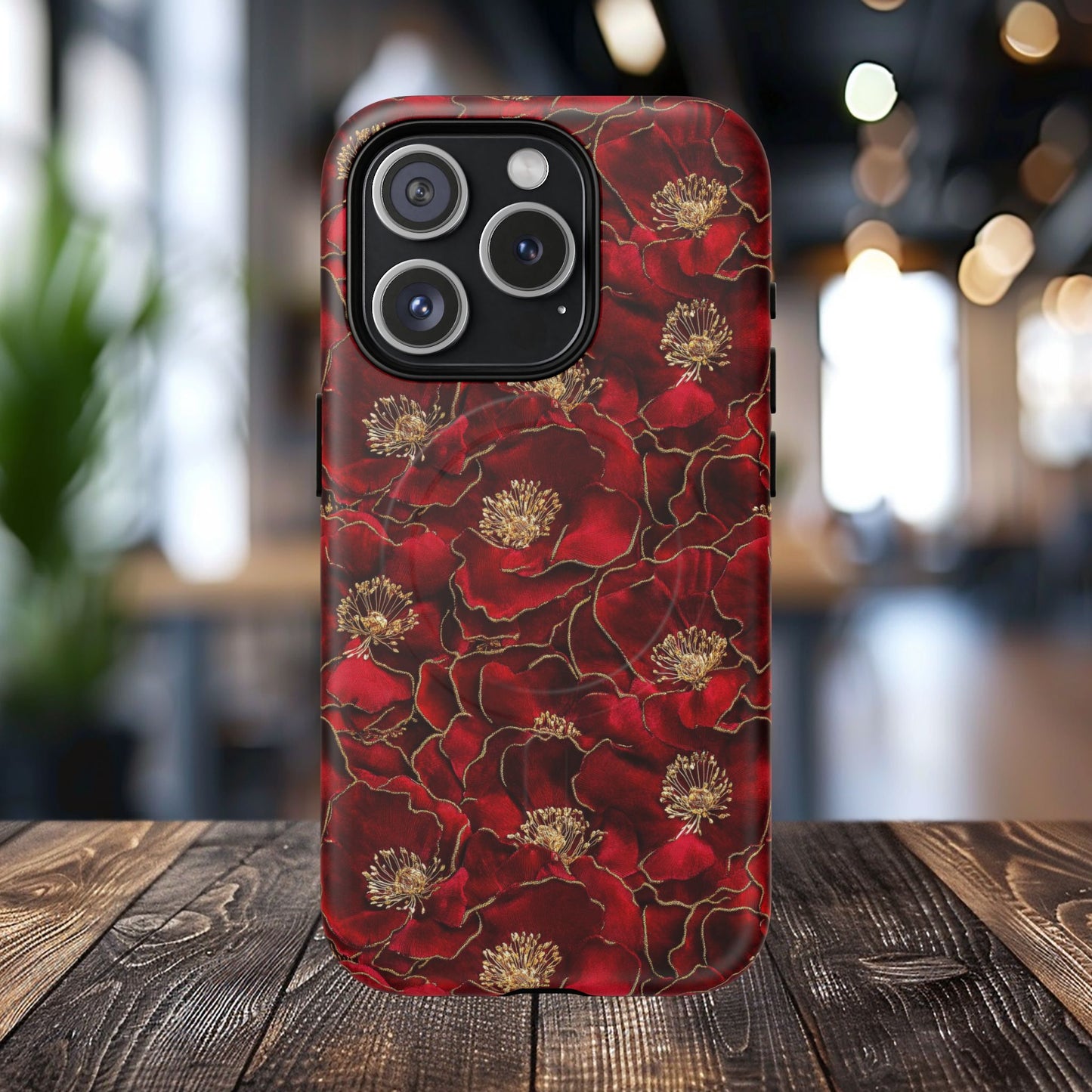 Midnight Poppy Luxe Tough iPhone Magnetic Case, Unique Flower iPhone Cover, Durable Floral Design, Gift for Her, Gift for Mother's.