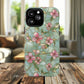 Aqua Bloom Serenity Tough iPhone Magnetic Cases, Cute Flower Design, Stylish Protection, Gift for Her, Trendy Accessories, iPhone MagSafe Accessory.