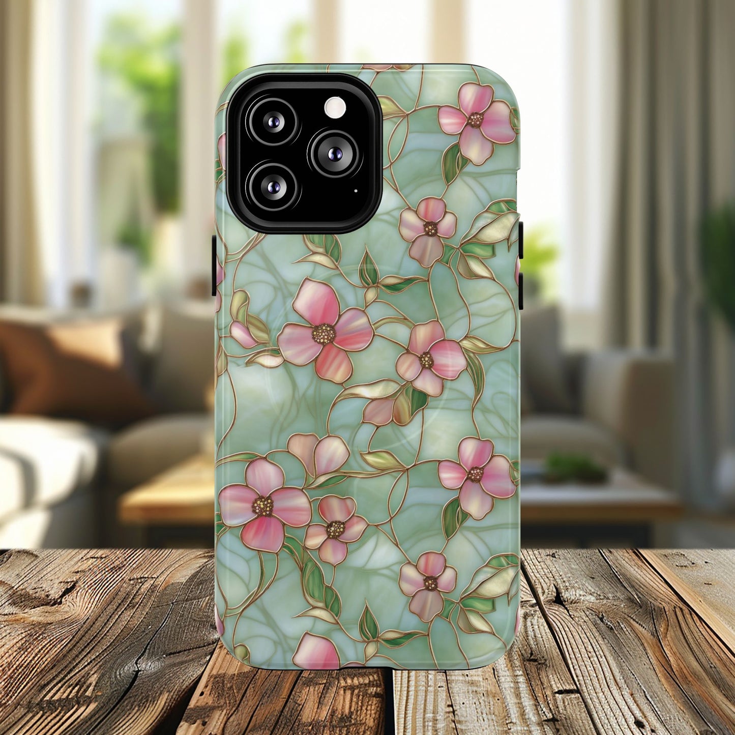 Aqua Bloom Serenity Tough iPhone Magnetic Cases, Cute Flower Design, Stylish Protection, Gift for Her, Trendy Accessories, iPhone MagSafe Accessory.
