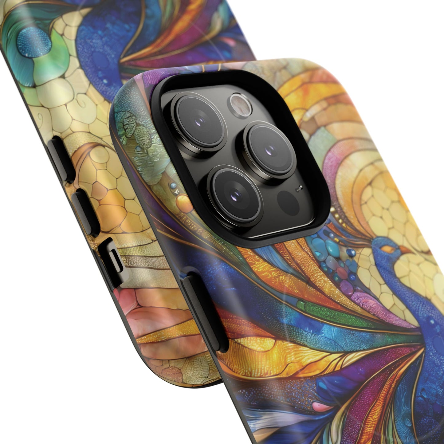 Mosaic Peacock Feathers Magnetic Phone Case, Tough Phone Shell, Vibrant Art Case, Gift for Her, Unique Phone Accessory, Wildlife Lover's Gift, Stained Glass Case.