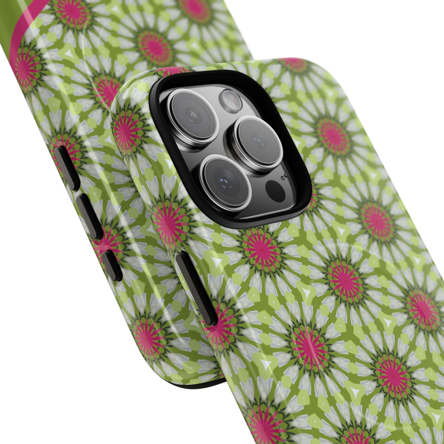 Personalized Meadow Mandala Bloom Vibrant Flower  — Green & Pink Geometric Daisy Design