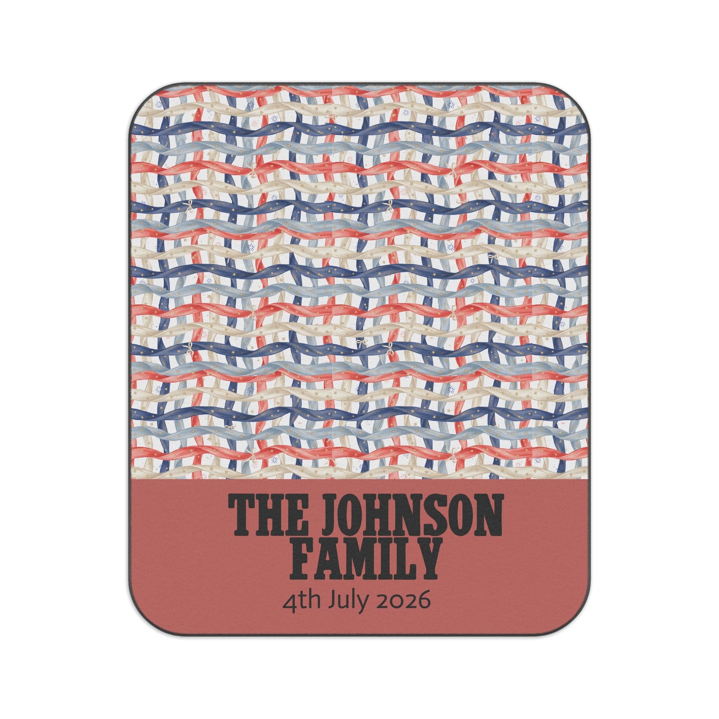 Personalized 4th of July Picnic Blanket — Americana Woven Flag Design, Custom Family Name & Date