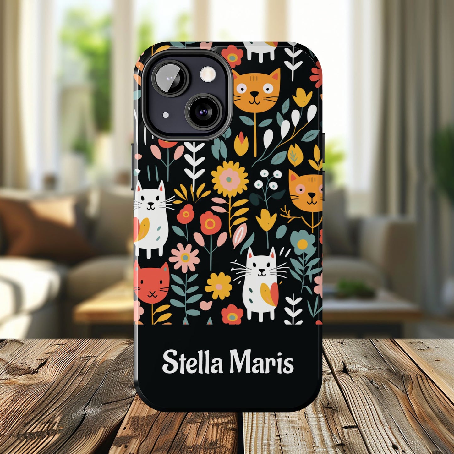 Personalized Whimsical Feline Garden Tough Phone Case — Custom Name iPhone & Samsung