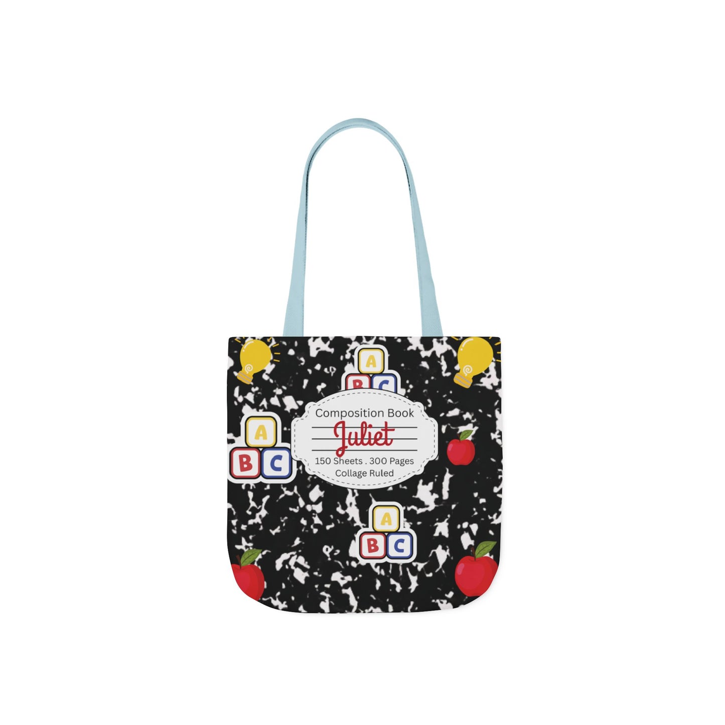 Personalized Black Composition Book Inspired Canvas Tote Bag with Colorful Straps, Cute School Bag, Eco-Friendly Tote, Back to School Shopping Bag, Teacher Gift Idea