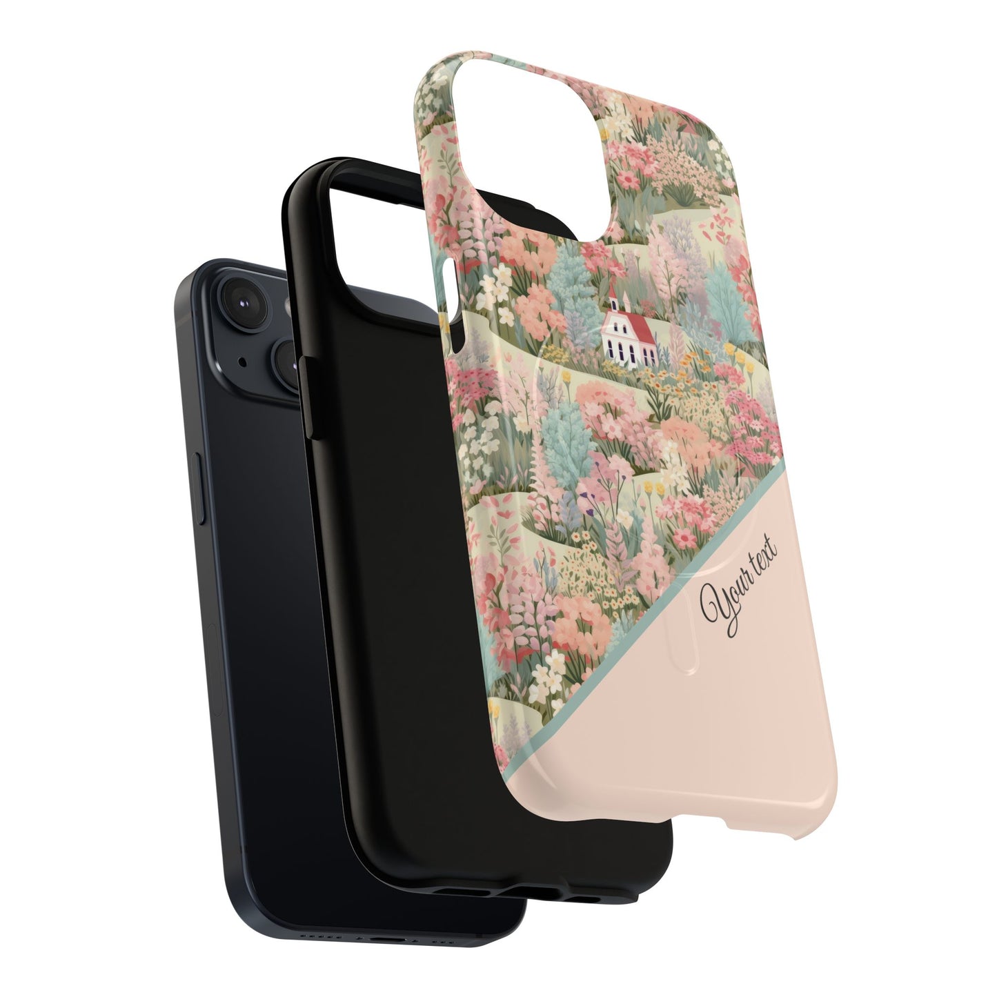 Blush Bloom Village Tough Magnetic MagSafe®Case, Durable Protection, Unique Gift for Nature Lovers,  iPhone® 13, 14, 15, 16, 17, Pro, Pro Max, Plus Cases.