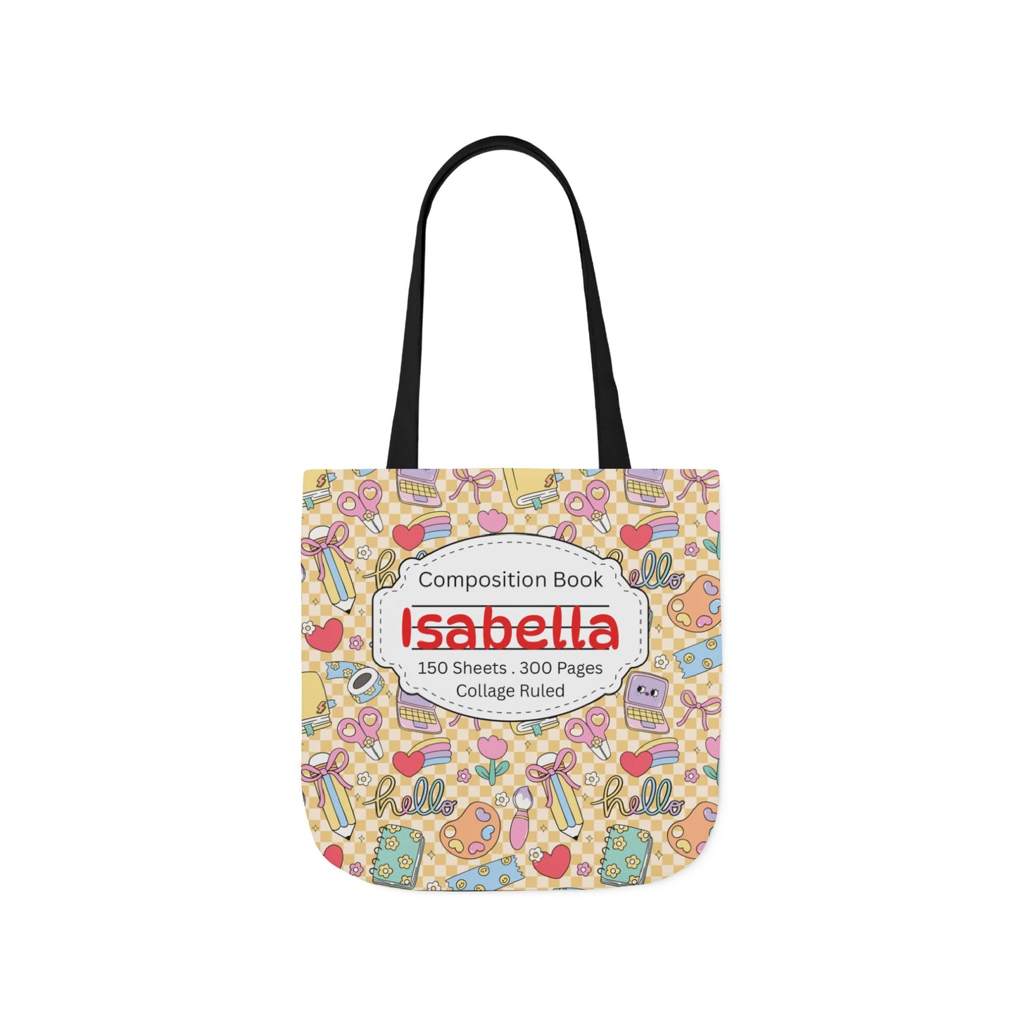 Personalized Doodle Daydream Composition Book Inspired Canvas Tote Bag with Colorful Straps, Cute School Bag, Eco-Friendly Tote, Back to School Shopping Bag, Teacher Gift Idea