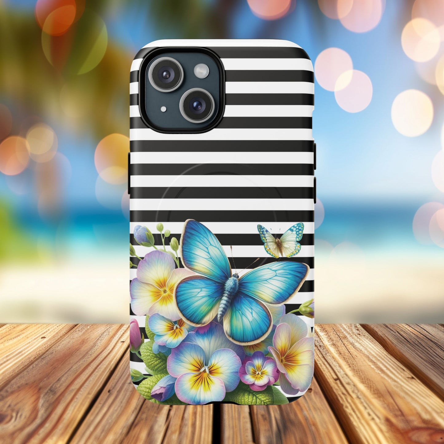 Pansy Parade Tough iPhone Magnetic Cases, Floral Tough Case, Striped iPhone Magnetic Cover, Phone Accessory, Gift for Nature Lovers