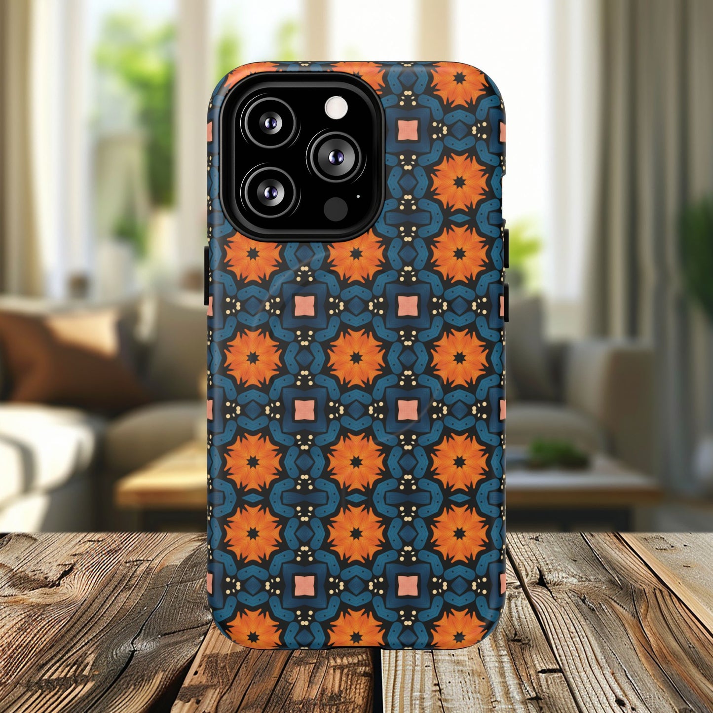 Saffron Tile Bloom Vibrant Floral Tough Magnetic iPhone Case, Durable iPhone Cover, Gift for Her, Floral Design, Unique iPhone Protection.