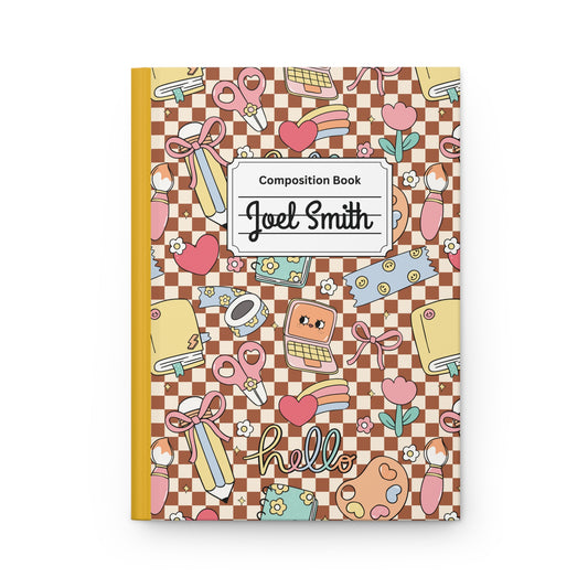 Custom Brown Doodle Daydream Composition Book Inspired Ruled Hardcover Journal for Kids, Fun School Notebook, Customizable Composition Book, Back to School Gift, Learning Organizer