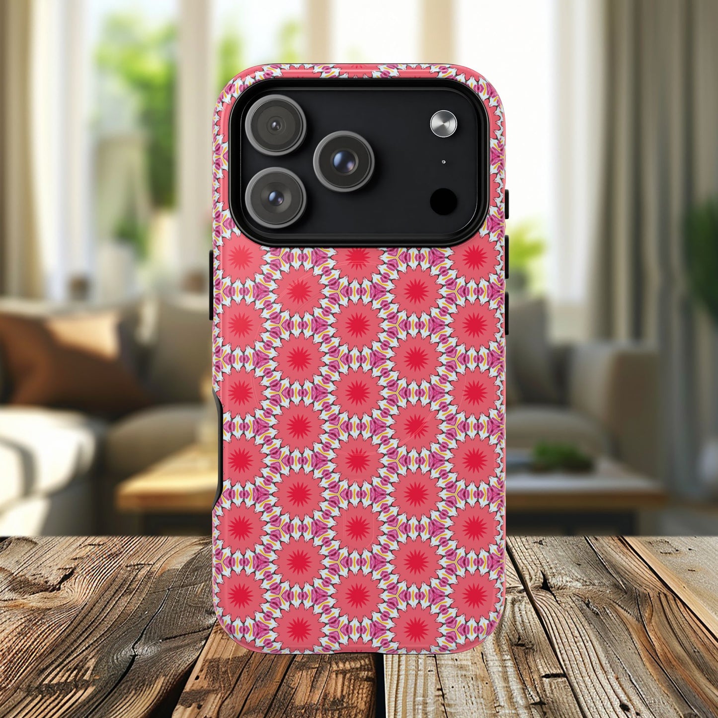 Roseburst Mosaic Vibrant Flower Pattern iPhone Case, Stylish iPhone Cover, Tough Magnetic Case, Floral Gift, Trendy Accessory for Her