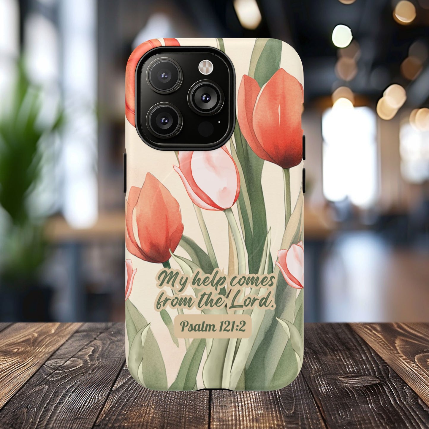 My Help comes from the Lord Psalm 121:2, Inspirational Gift, Tough iPhone Magnetic Case Scripture, Floral Bible Verse, MagSafe® iPhone® Tough Case, iPhone 14, iPhone 15, iPhone 16, Pro, Pro Max, Plus.