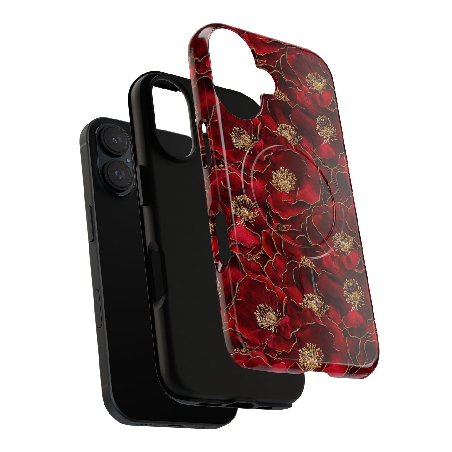 Midnight Poppy Luxe Tough iPhone Magnetic Case, Unique Flower iPhone Cover, Durable Floral Design, Gift for Her, Gift for Mother's.