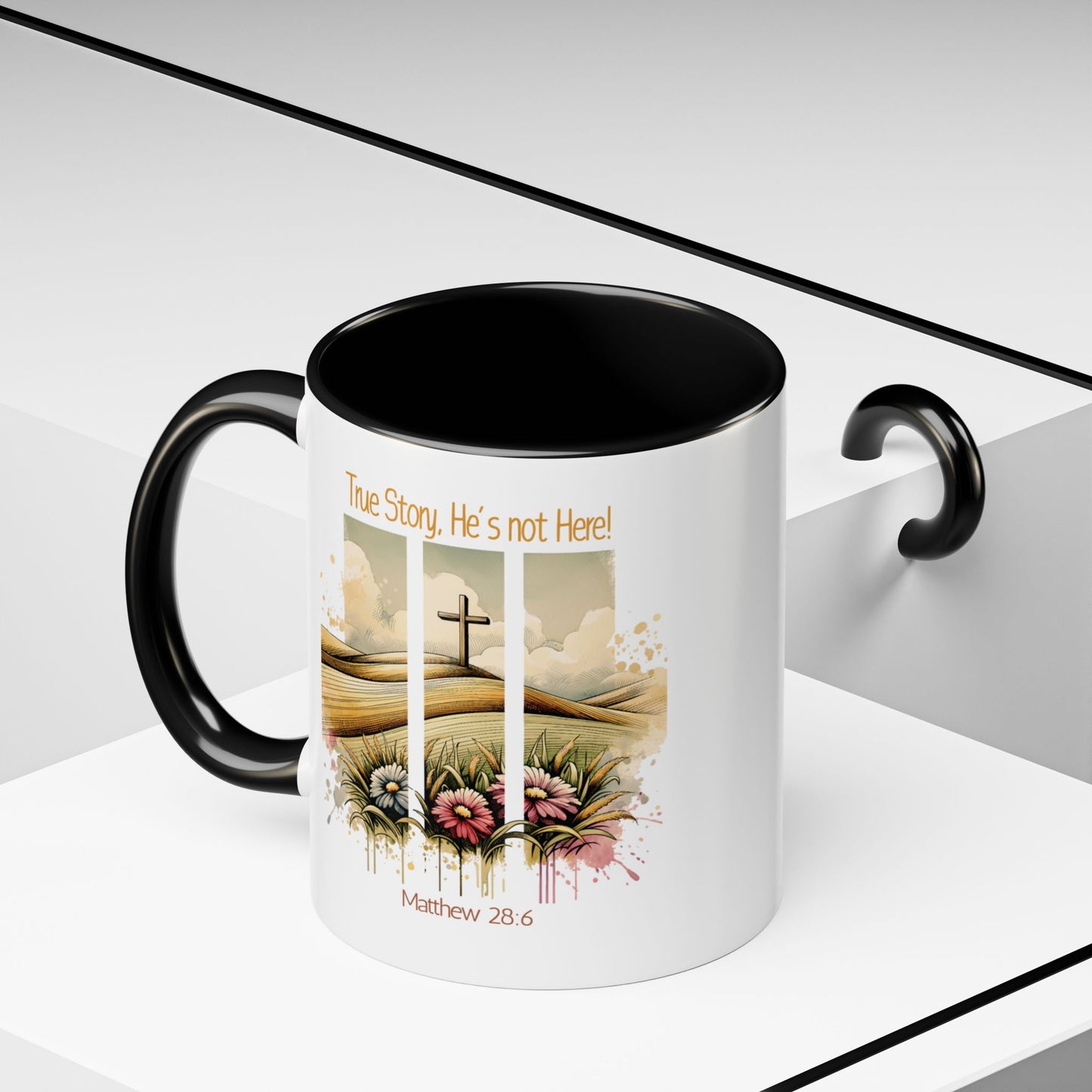 Inspirational Accent Coffee Mug - 'True Story, He’s Not Here!' - Perfect for Faith Lovers & Gift Ideas
