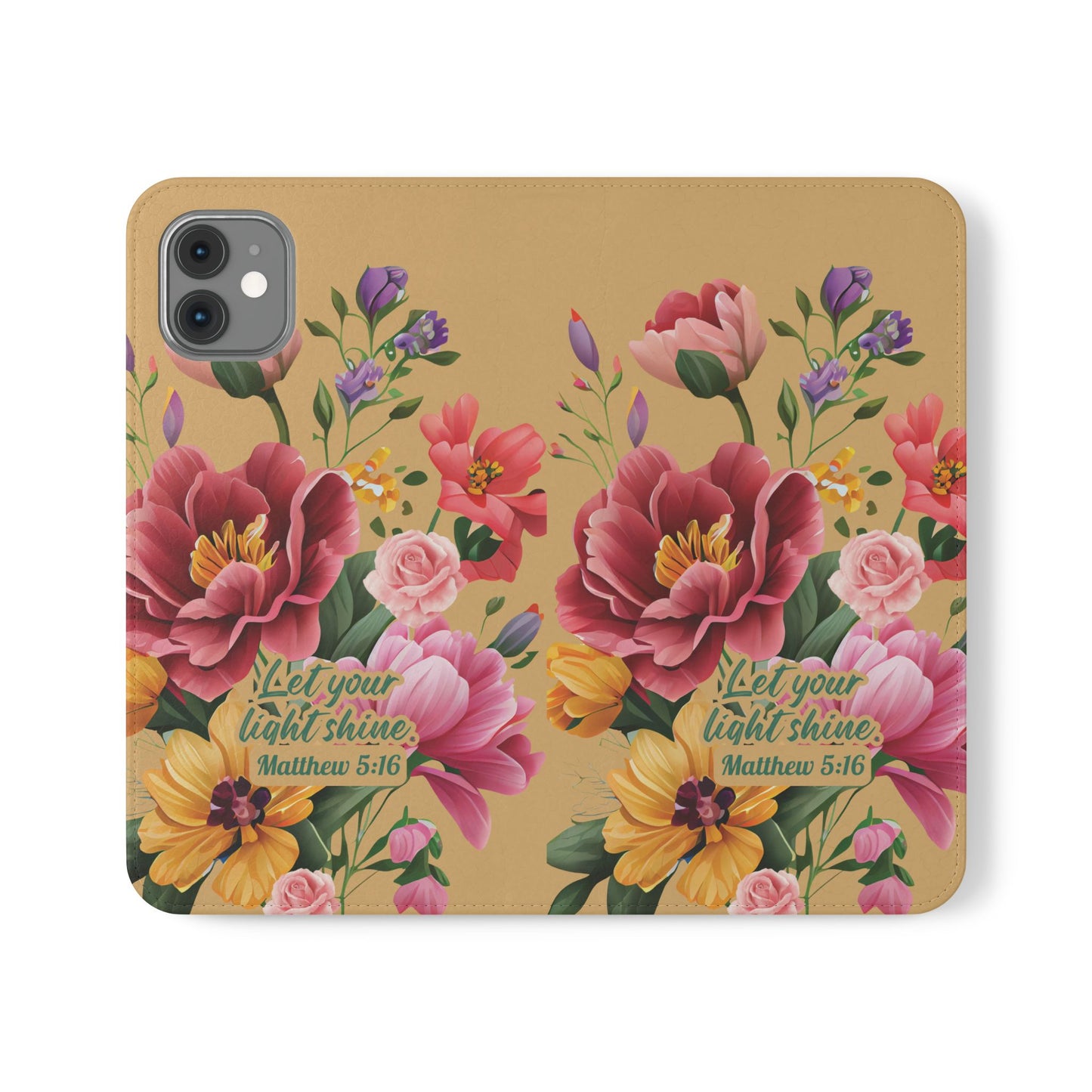 Floral Scripture Flip Case — "Let Your Light Shine" Wallet Phone Cover (Matthew 5:16)