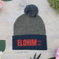 Red Pom-Pom Knit Cap with 'ELOHIM, GENESIS 1:1'  Embroidery Beanie - Stylish Winter Accessory for All Ages, Perfect Gift for Birthdays, Holidays, and Outdoor Activities