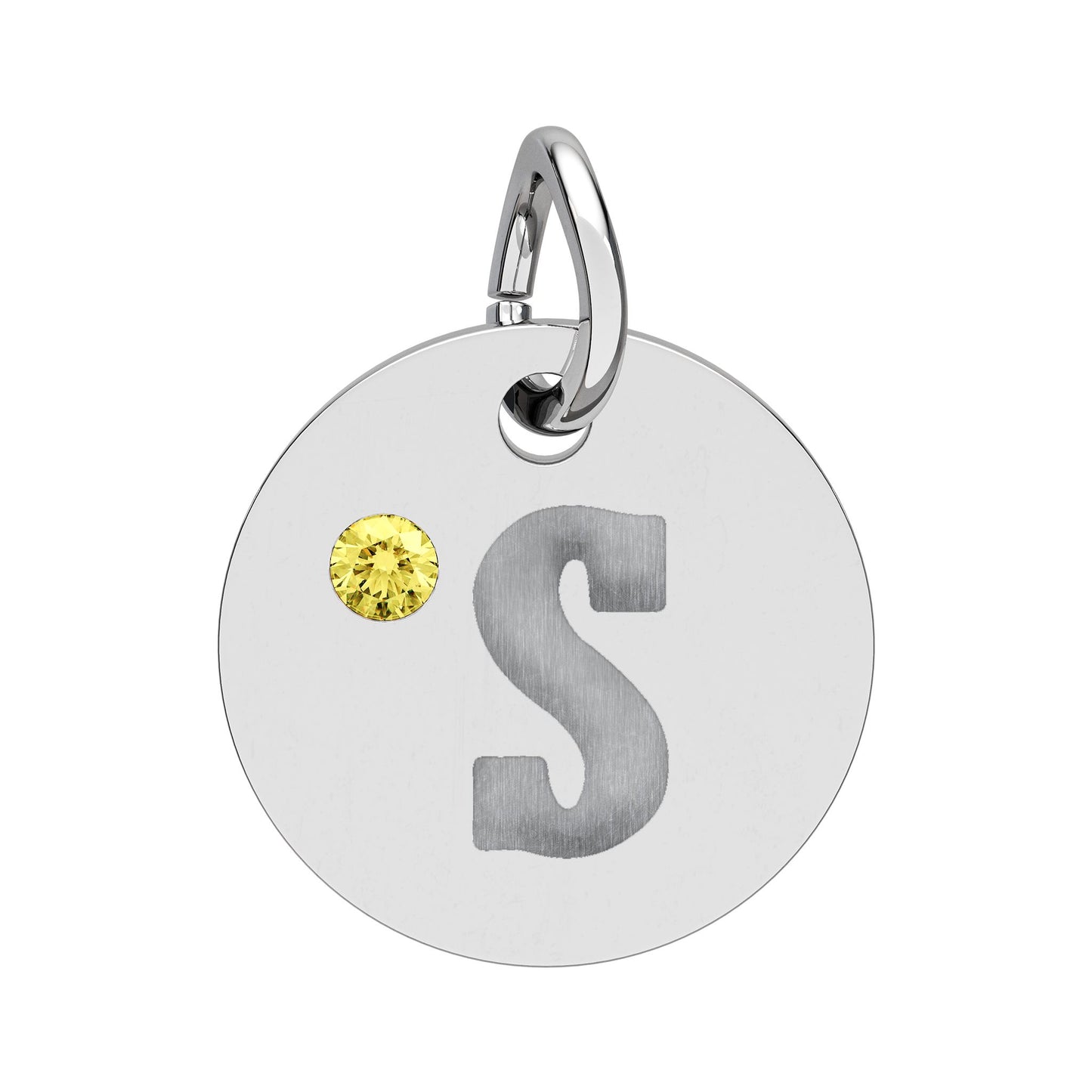 Engraved Birthstone Circle Charm — Personalized Initial Pendant.