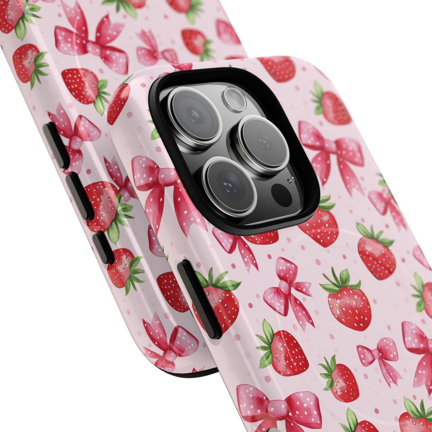 Strawberry Blush Coquette Magnetic Tough iPhone Cases - Funky Fruit Cases, Floral iPhone Cover, Trendy Gifts, iPhone Accessories, Strawberry Lover