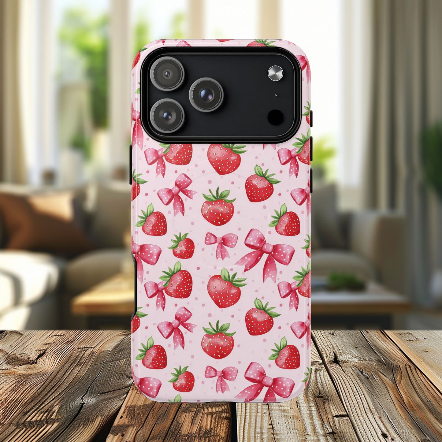 Strawberry Blush Coquette Magnetic Tough iPhone Cases - Funky Fruit Cases, Floral iPhone Cover, Trendy Gifts, iPhone Accessories, Strawberry Lover