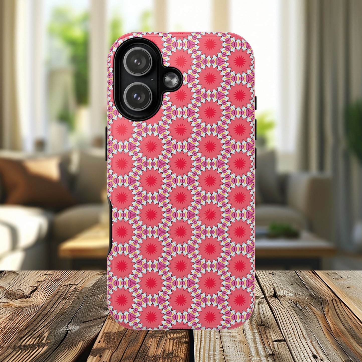 Roseburst Mosaic Vibrant Flower Pattern iPhone Case, Stylish iPhone Cover, Tough Magnetic Case, Floral Gift, Trendy Accessory for Her