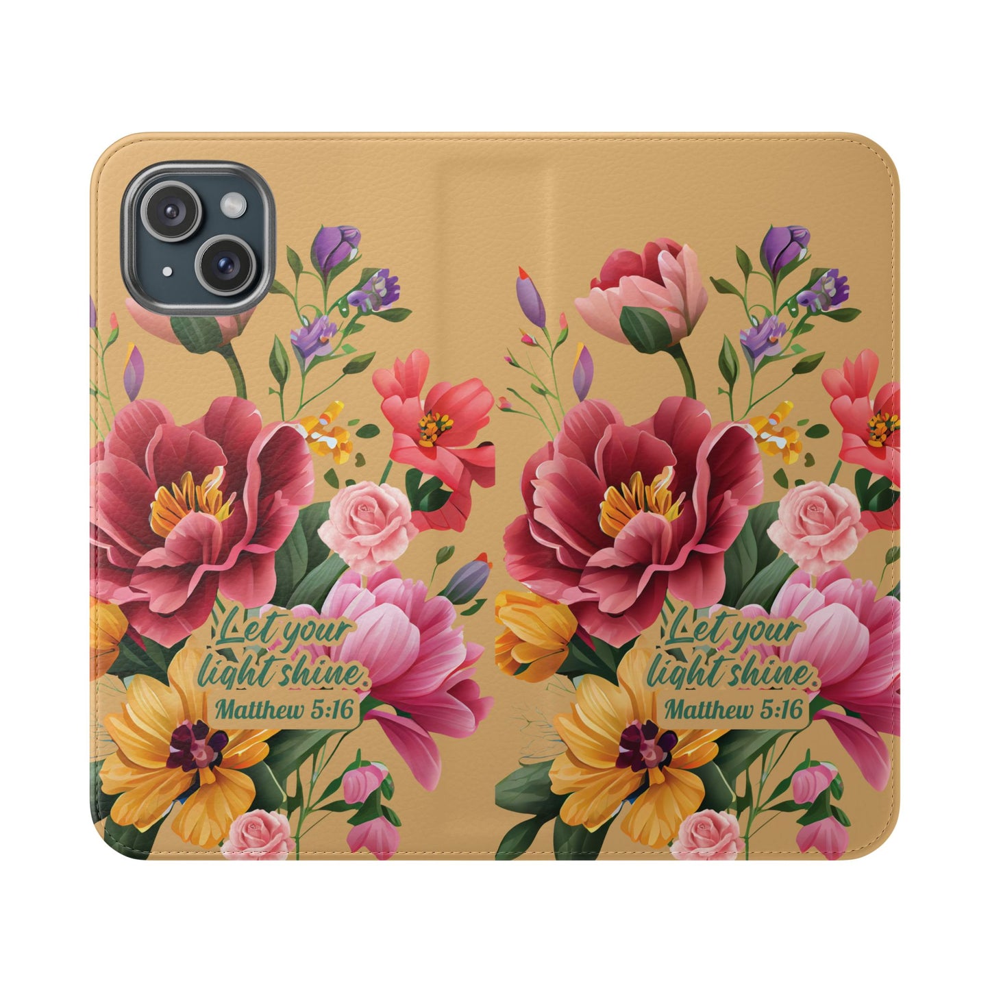 Floral Scripture Flip Case — "Let Your Light Shine" Wallet Phone Cover (Matthew 5:16)