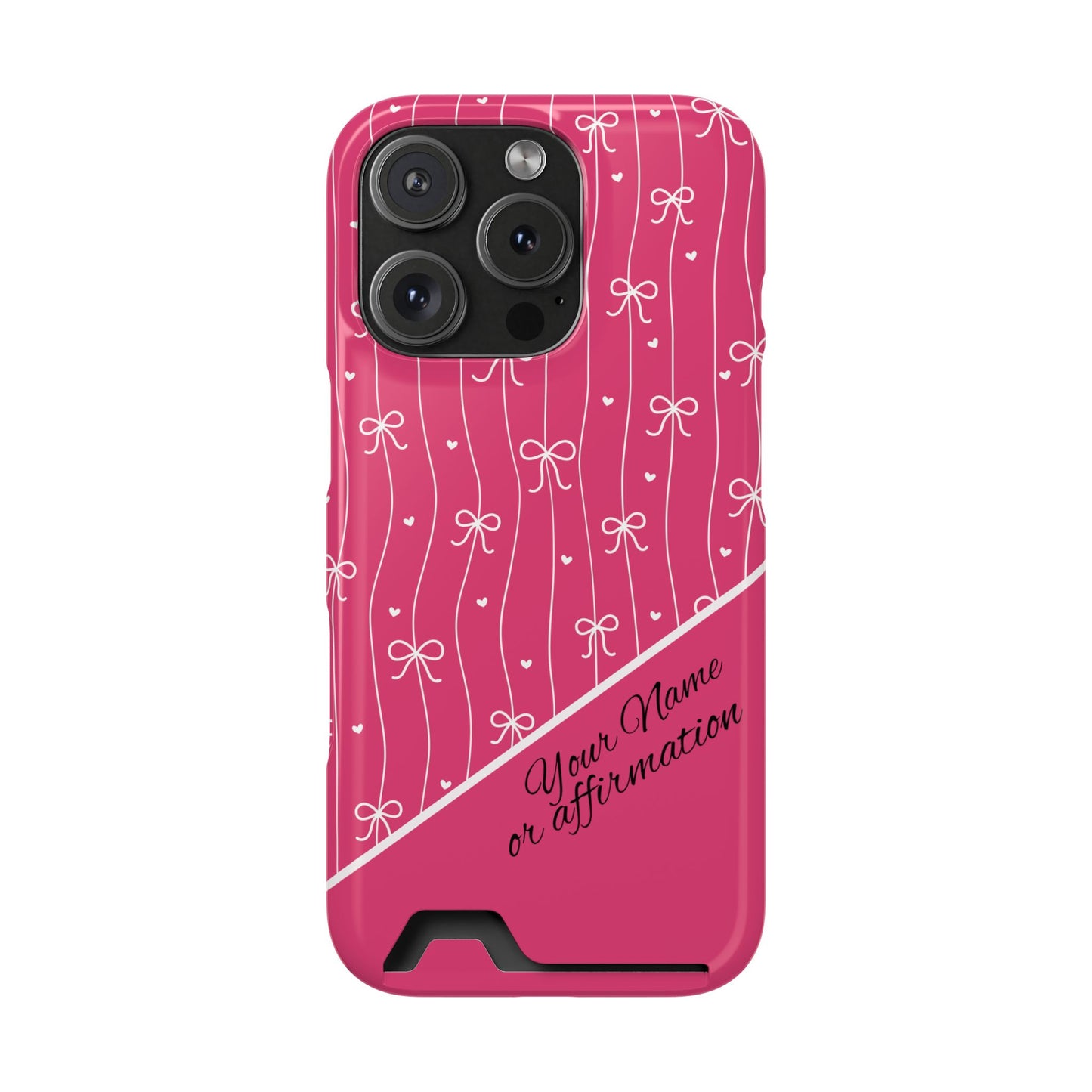 Personalized Pink Bow Coquette iPhone and Samsung Card Case — Custom Name or Affirmation