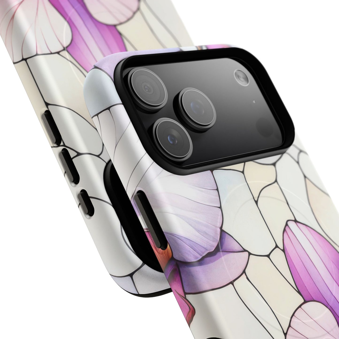 Orchid Grace Tough iPhone Magnetic Case, Protective iPhone Cover, Trendy Stained Glass Design, Floral Gift, Unique iPhone Accessory, Durable iPhone Case