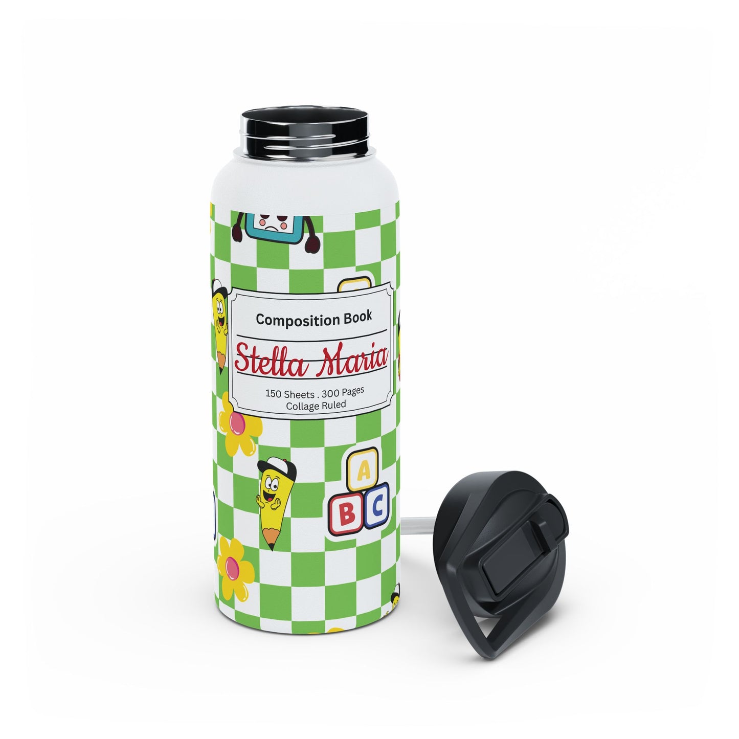 Personalized Green Schoolyard Chic Inspired Stainless Steel Water Bottle for Kids, Eco-Friendly Drinkware, Back to School, Teacher Gifts