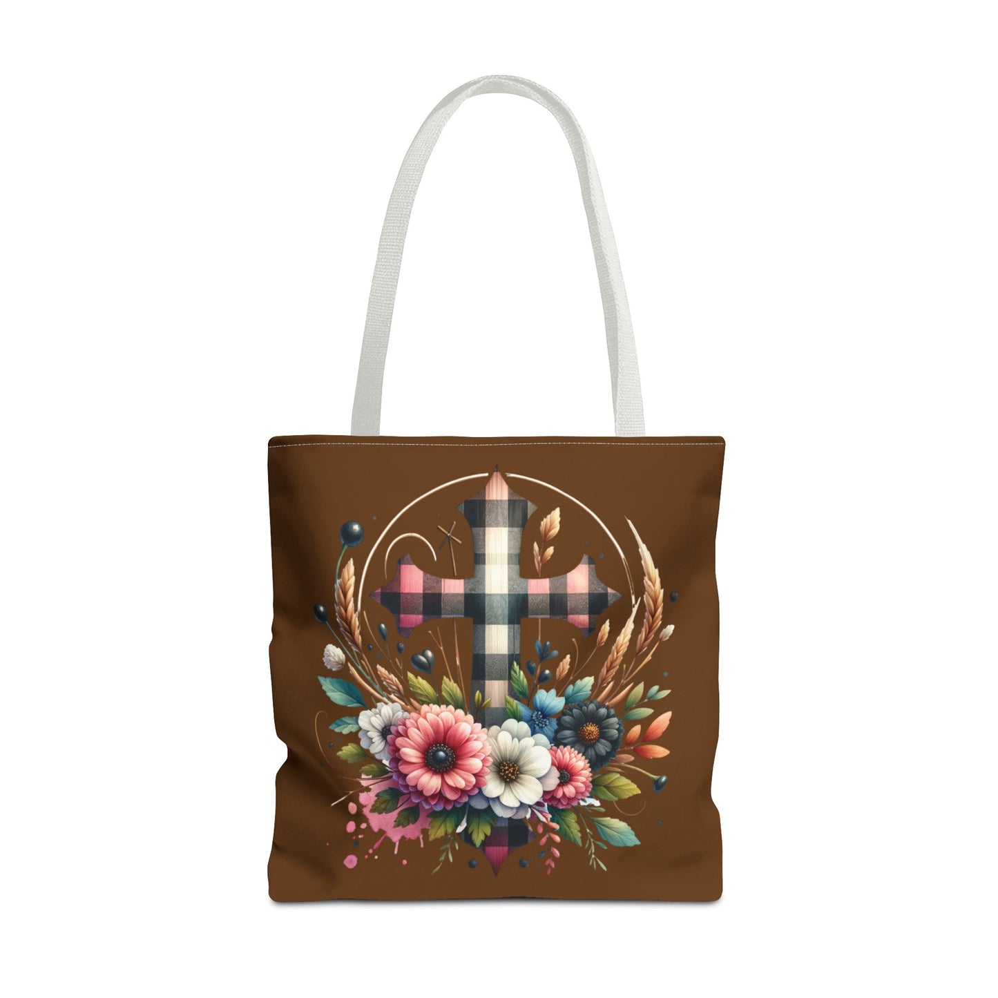 Faith and Floral Cross Heart Tote Bag