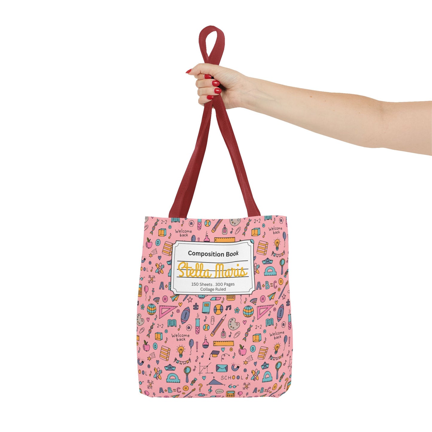 Personalized Pink Chalkboard Chic Composition Book Inspired Tote Bag, Back to School Tote, Teacher Gift, Kids Bag, Custom Name Bag, Educational Accessories, Back to School Tote Bag.