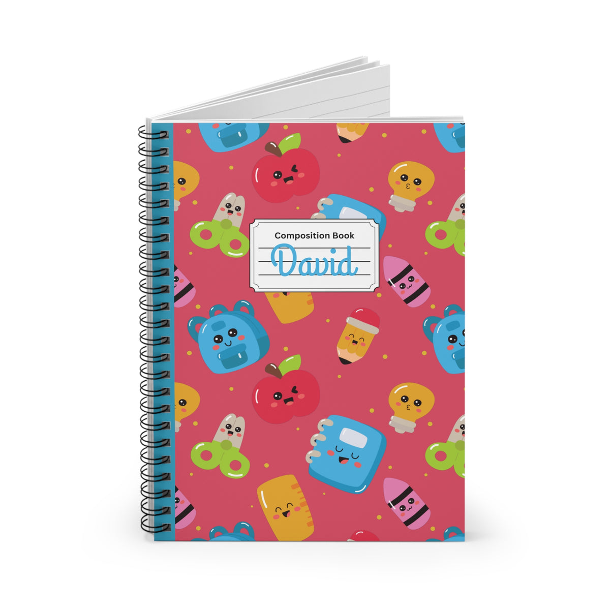 Personalized Kawaii Composition Book Inspired Playful Spiral Notebook - Perfect for School, Journaling, Kids, Teachers, Back to School Gifts