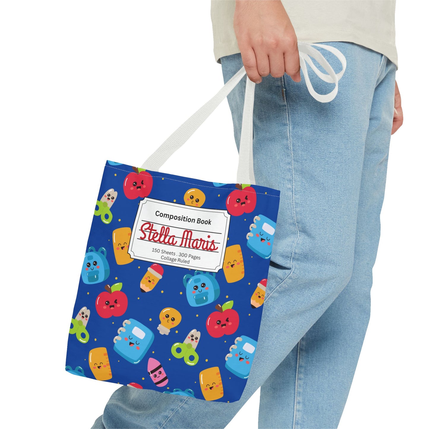 Personalized Blue Kawaii Composition Book Inspired Tote Bag, Back to School Tote, Teacher Gift, Kids Bag, Custom Name Bag, Educational Accessories, Back to School Tote Bag.